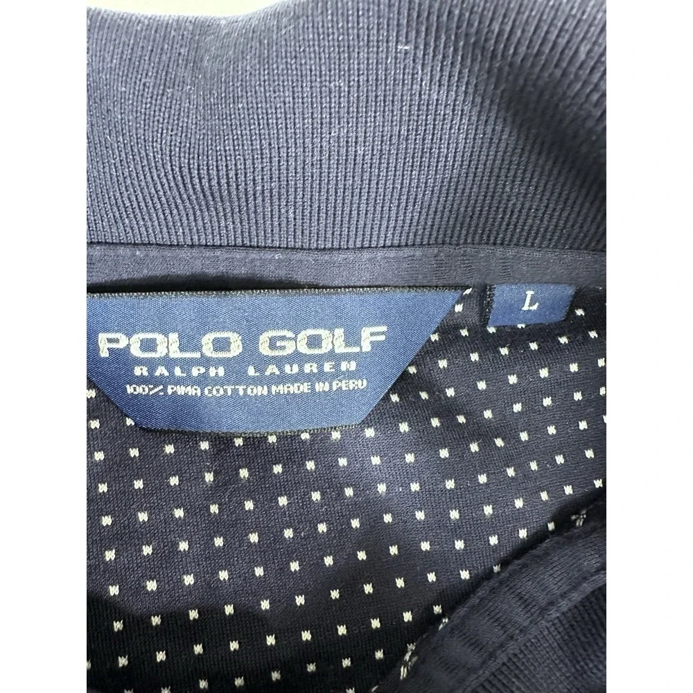 Polo Golf Ralph Lauren Mens Large Blue Polka Dot 100% Pima Cotton Polo Shirt